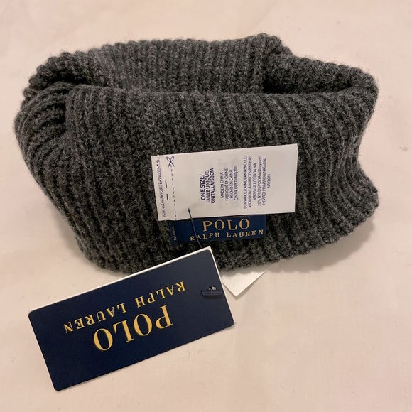 NWT Mens Polo Ralph Lauren Signature Pony Logo Cuffed Knit Beanie Hat Cap Gray - Picture 2 of 7